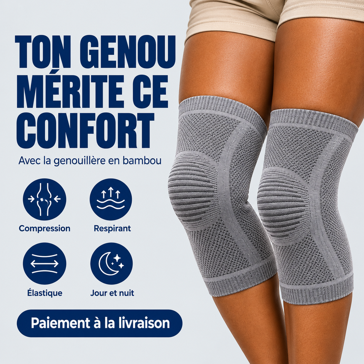 Genouillère de compression en bambou – Maintien et confort